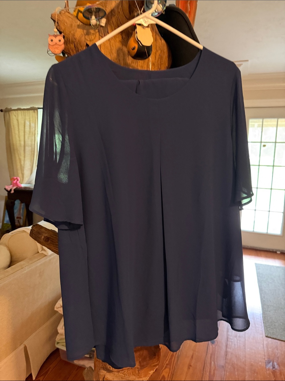 Amazon Navy Chiffon Short-Sleeve Blouse - Flowing Navy Top